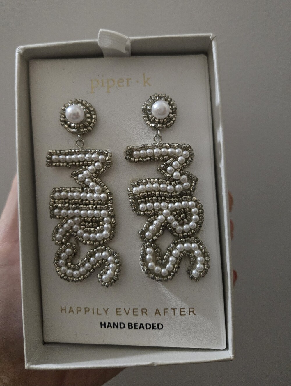 Piper K MRS Wedding Bride Silver White Dangling Earrings NEW